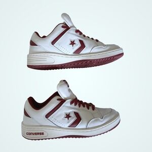 Converse Weapon OX White Dark Red Leather Sneakers Low Top Men's 9.5 Burgundy